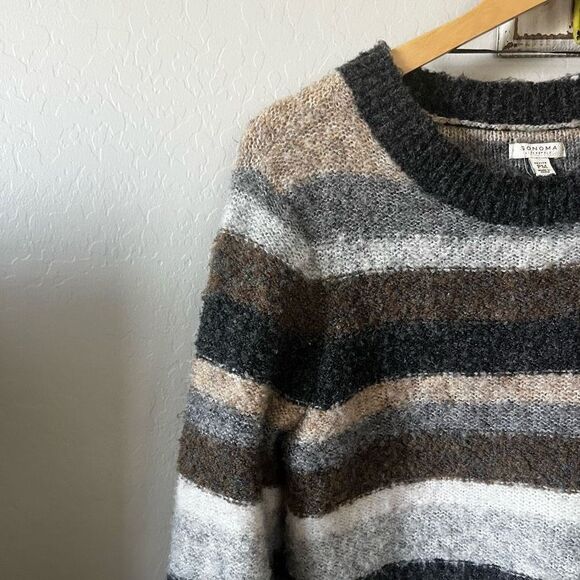 Sonoma sweaters | boucle striped sweater in coastal neutrals fuzzy cozy petite m - Picture 10 of 13